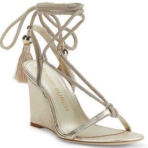 Tory Burch Metallic Gold Tassel Wedge Sandals size 7.5 M